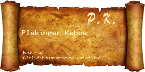 Plakinger Kabos névjegykártya